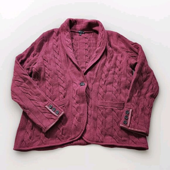 Talbots Cardigan Womens L Purple Plum LS Pockets Button Cable Knit Boho Mature - Picture 9 of 16